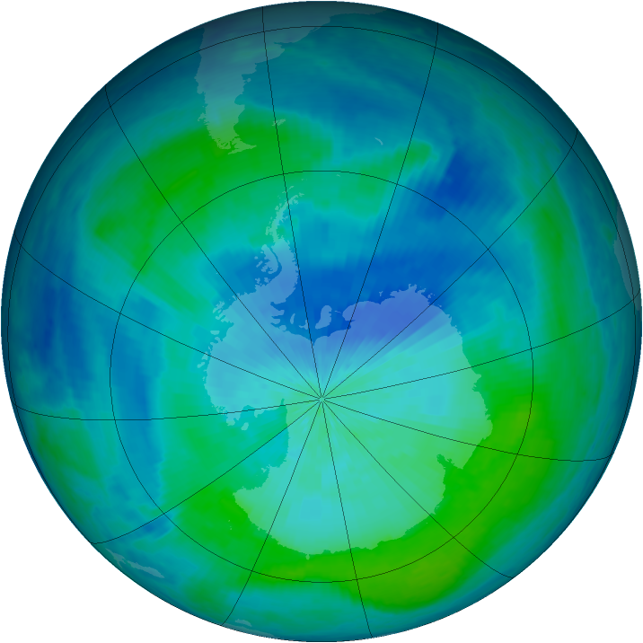 Antarctic ozone map for 02 March 2001